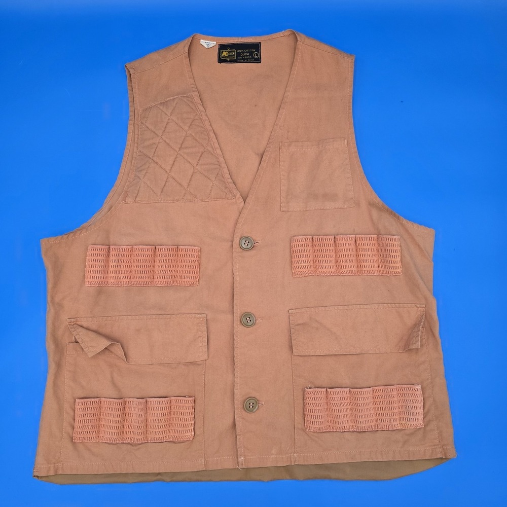 Vtg 70s 80s Kmart DUCK 100% Cotton Canvas‎ Hunting Shooting Vest L Workwear